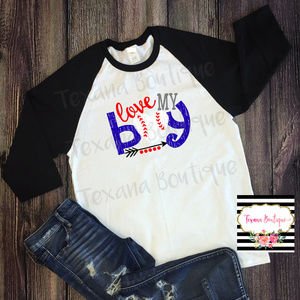 Love My Boy Baseball Mom Vinyl Raglan 3/4 Sleeve
